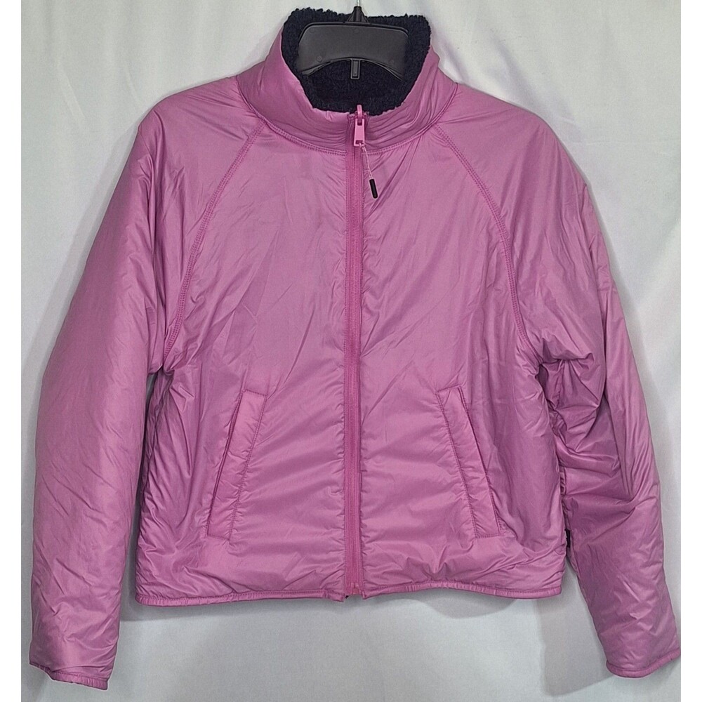 Bass Outdoor Women Reversible Sherpa Puffer Jacket Pink Navy Blue Size XS NWT